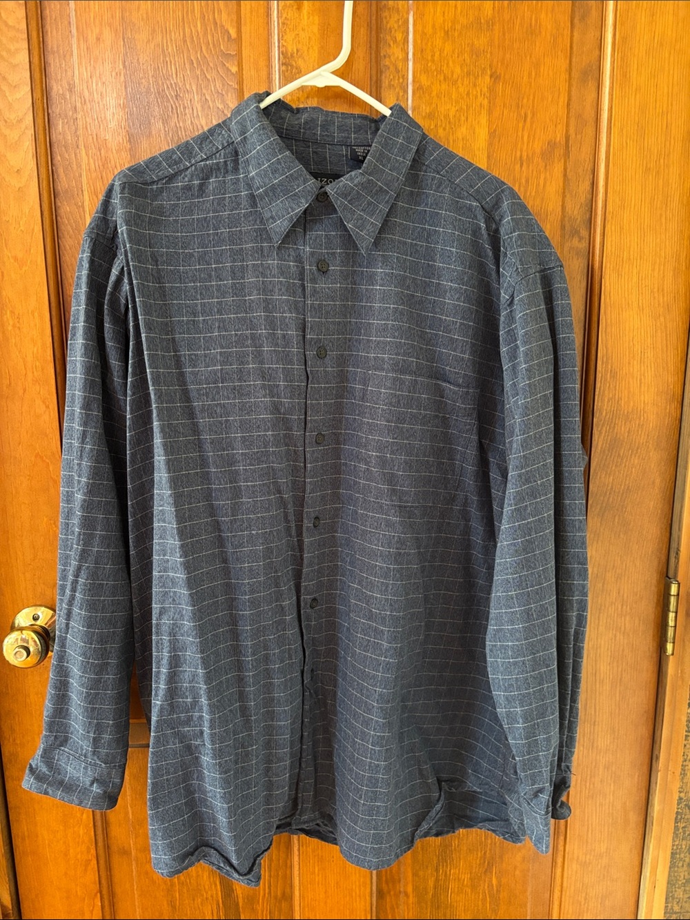 Men's Blue/Charcoal Windowpane Button-Up Shirt, Izod, XL
